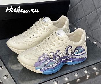 Gucci Rhyton Blue Sea Waves Leather Sneaker