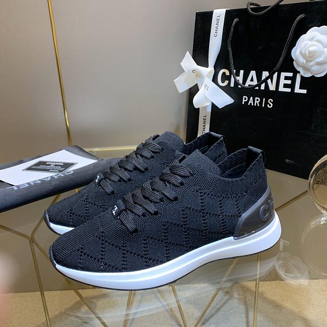 Chanel Black Knit Fabric CC Low-Top Sneakers - 1