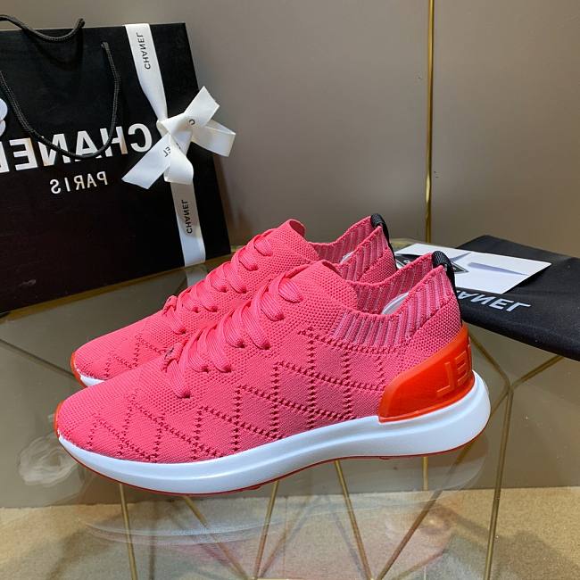 Chanel Pink Knit Fabric CC Low-Top Sneakers - 1