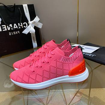 Chanel Pink Knit Fabric CC Low-Top Sneakers