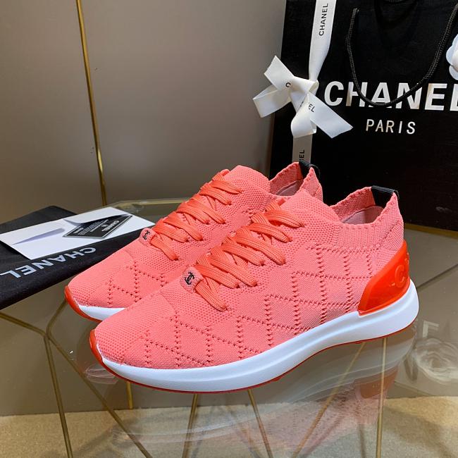 Chanel Red Knit Fabric CC Low-Top Sneakers - 1