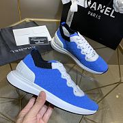 Chanel Blue White Knit Fur CC Low-Top Sneakers - 6