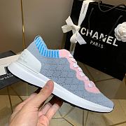 Chanel Pink Grey Knit Fur CC Low-Top Sneakers - 5