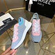 Chanel Pink Grey Knit Fur CC Low-Top Sneakers - 6