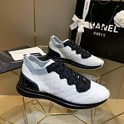 Chanel White Black Knit Fur CC Low-Top Sneakers - 3