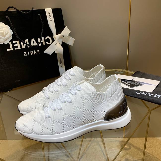 Chanel White Knit Fabric CC Low-Top Sneakers - 1