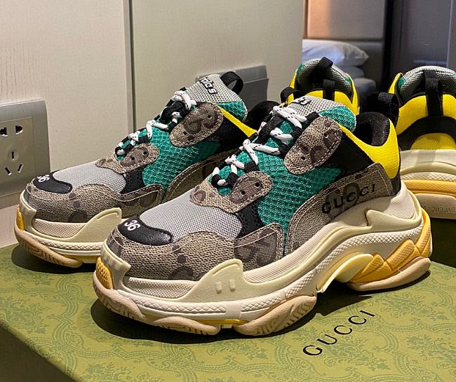 Gucci x Balenciaga The Hacker Project Triple S Beige Green Yellow 677193UMO2 09766 - 1