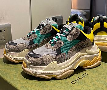 Gucci x Balenciaga The Hacker Project Triple S Beige Green Yellow 677193UMO2 09766