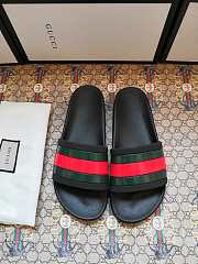 Gucci Black Rubber Web Slide Sandals - 1