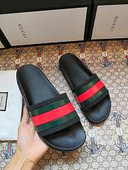 Gucci Black Rubber Web Slide Sandals - 2