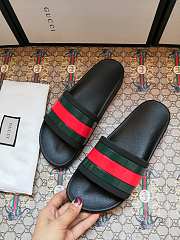 Gucci Black Rubber Web Slide Sandals - 3