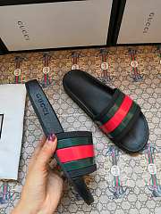 Gucci Black Rubber Web Slide Sandals - 6