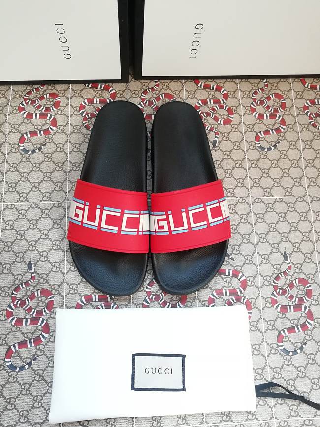 Gucci Red Neon Slide Sandals - 1