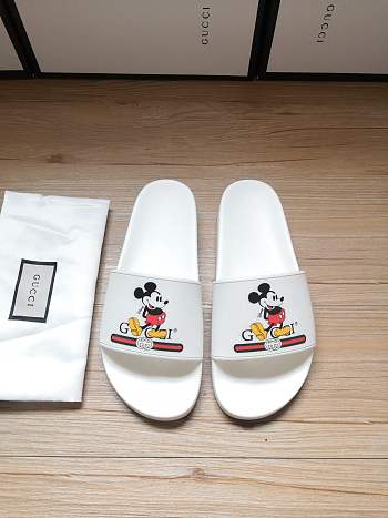 Gucci White Mickey Slide Sandals