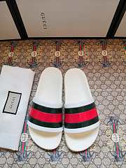 Gucci White Rubber Web Slide Sandals - 1