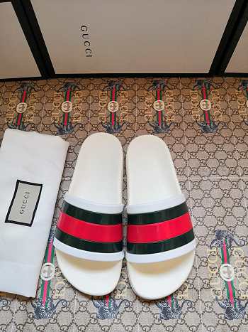 Gucci White Rubber Web Slide Sandals