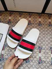 Gucci White Rubber Web Slide Sandals - 3