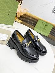 Gucci Leather Lug Sole Horsebit Loafer Black Shiny Leather 577236 DS800 1000 - 3