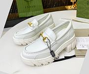 Gucci Leather Lug Sole Horsebit Loafer White Shiny Leather - 1