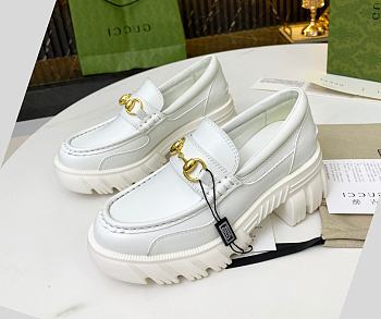 Gucci Leather Lug Sole Horsebit Loafer White Shiny Leather