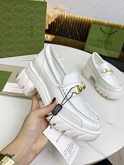 Gucci Leather Lug Sole Horsebit Loafer White Shiny Leather - 3