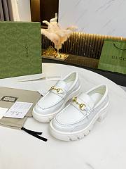 Gucci Leather Lug Sole Horsebit Loafer White Shiny Leather - 6