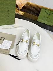 Gucci Leather Lug Sole Horsebit Loafer White Shiny Leather - 5