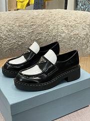 Prada Chocolate Brushed Leather Loafers Black & White - 1