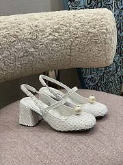 Miu Miu Sequined Slingback Pumps White - 5