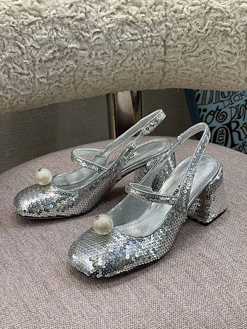 Miu Miu Sequined Slingback Pumps Silver