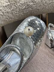 Miu Miu Sequined Slingback Pumps Silver - 4