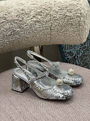 Miu Miu Sequined Slingback Pumps Silver - 5