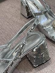 Miu Miu Sequined Slingback Pumps Silver - 6