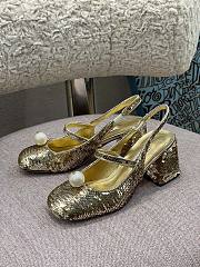 Miu Miu Sequined Slingback Pumps Gold - 1