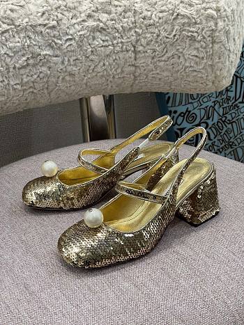 Miu Miu Sequined Slingback Pumps Gold