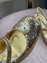 Miu Miu Sequined Slingback Pumps Gold - 5