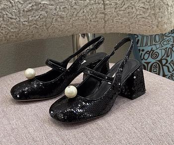 Miu Miu Sequined Slingback Pumps Black