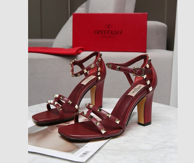 Valentino Garavani Rockstud Ankle Strap Sandal 90mm Red Wine - 1