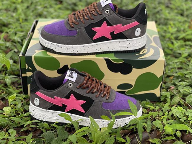 A Bathing Ape Bape Sta Black Grey Pink Suede - 1