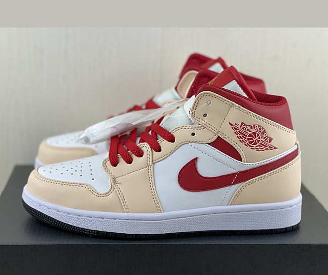 Air Jordan 1 Mid Beige White Red 554724-201 - 1