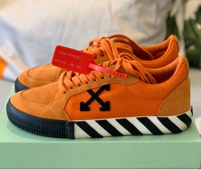 Off-White Vulcanized Leather Low Top Sneaker Orange  - 1