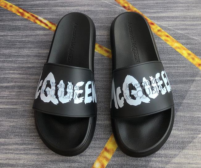 Alexander McQueen Graffiti Logo Slides Black - 1