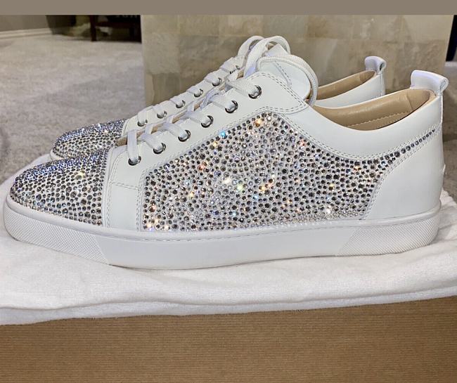 Christian Louboutin Louis Junior Strass Flat Latte Swarovski White - 1