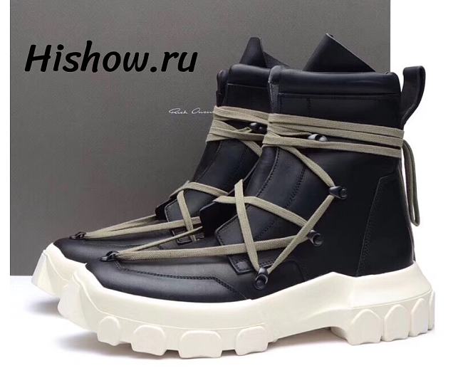 Rick Owens Leather Lace Up Hiking Boots Black Milk - 1