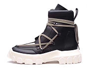 Rick Owens Leather Lace Up Hiking Boots Black Milk - 5