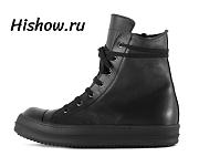 Rick Owens High Top Leather Sneakers Black In Black - 1