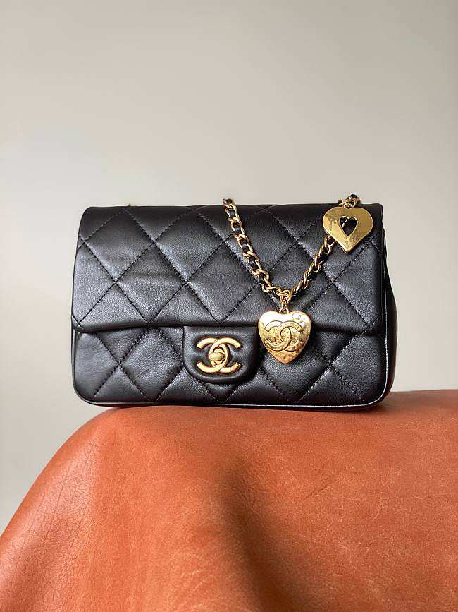 Chanel Heart Charms Mini Flap Bag In Black Lambskin Black - 1