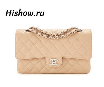 Chanel Beige Quilted Caviar Flap Silver 25CM